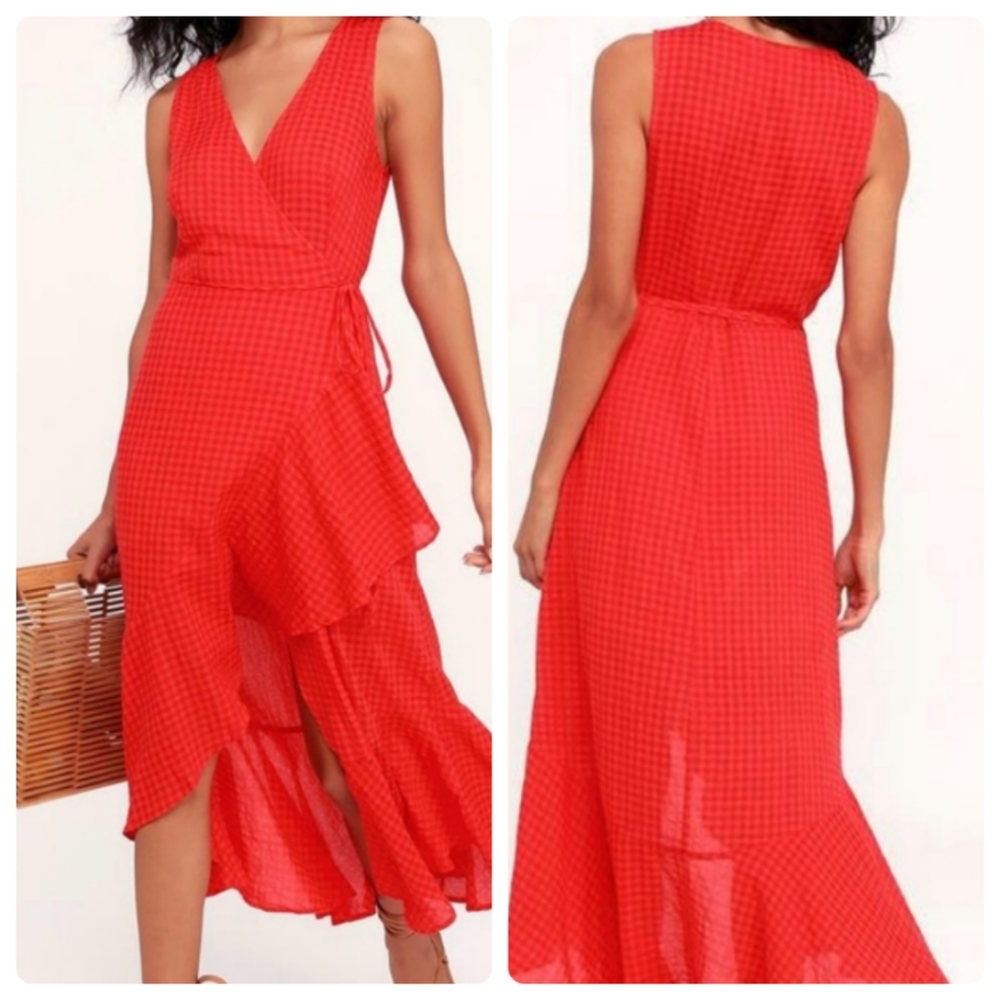 Lulu's Red Gingham Wrap Dress